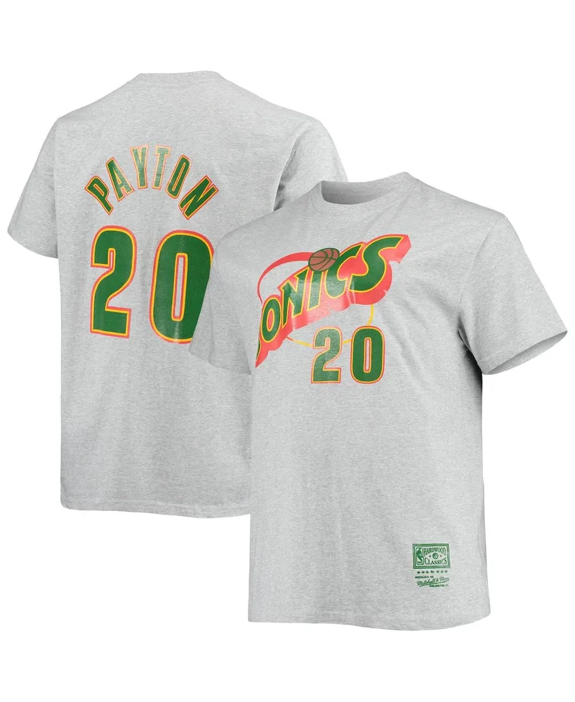 Men's Mitchell & Ness Gary Payton Heather Gray Seattle Supersonics Big and Tall Hardwood Classics Name Number T-shirt