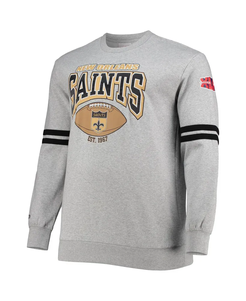 Men's Mitchell & Ness Heather Gray New Orleans Saints Big and Tall Allover Print Pullover Sweatshirt