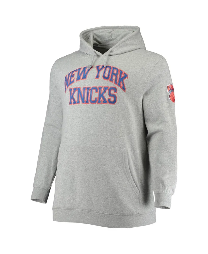 Men's Mitchell & Ness Heather Gray New York Knicks Hardwood Classics Big and Tall Throwback Pullover Hoodie