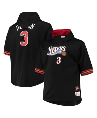 Men's Mitchell & Ness Allen Iverson Black and Red Philadelphia 76ers Big and Tall Name & Number Short Sleeve Hoodie