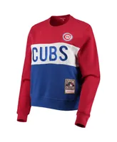 Women's Mitchell & Ness Royal Chicago Cubs Color Block 2.0 Pullover Sweatshirt