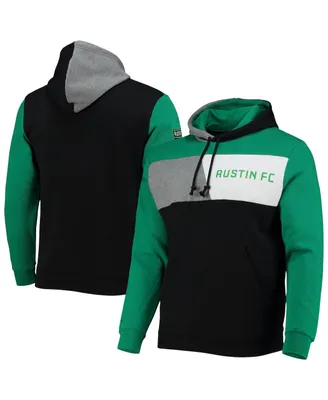 Men's Mitchell & Ness Black and Green Austin Fc Colorblock Fleece Pullover Hoodie