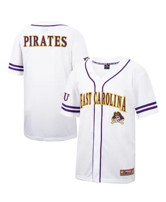 Men's Colosseum White and Purple Ecu Pirates Free Spirited Baseball Jersey