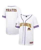 Men's Colosseum White and Purple Ecu Pirates Free Spirited Baseball Jersey