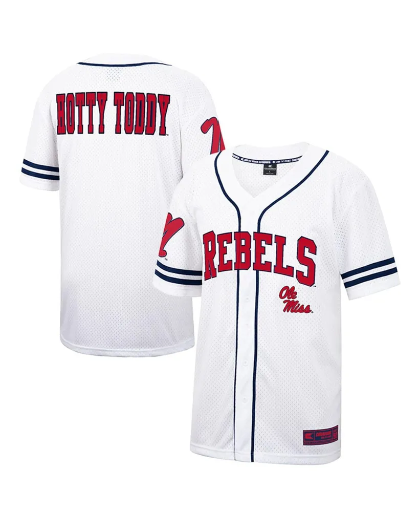 Men's Colosseum White and Navy Ole Miss Rebels Free Spirited Baseball Jersey