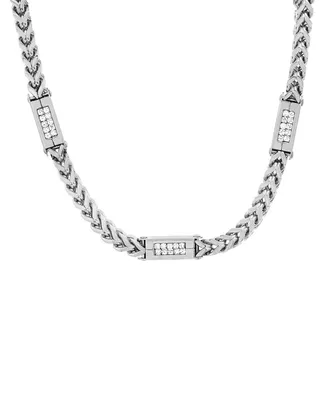 Steeltime Men's Stainless Steel Wheat Chain and Simulated Diamonds Link Necklace - Silver