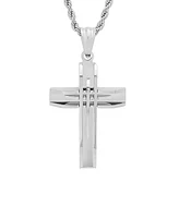 Steeltime Stainless Steel Cut Accented Cross Pendant