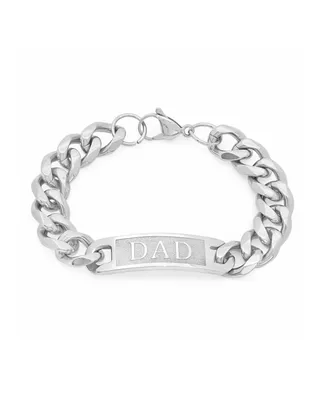 Steeltime Men's Stainless Steel Cuban Link Chain Bracelet with Engraved Dad