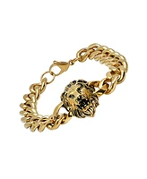 Steeltime Men's 18k Gold Plated Stainless Steel Lion Head Chain Link Bracelet