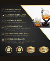 Bezrat Globe Whisky Decanter Gift Set with Glasses and Tray, 6 Pieces