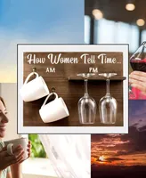 How Woman Tell Time Wall Mounted Wine Rack with Wine Glasses and Coffee Mugs, Set of 5