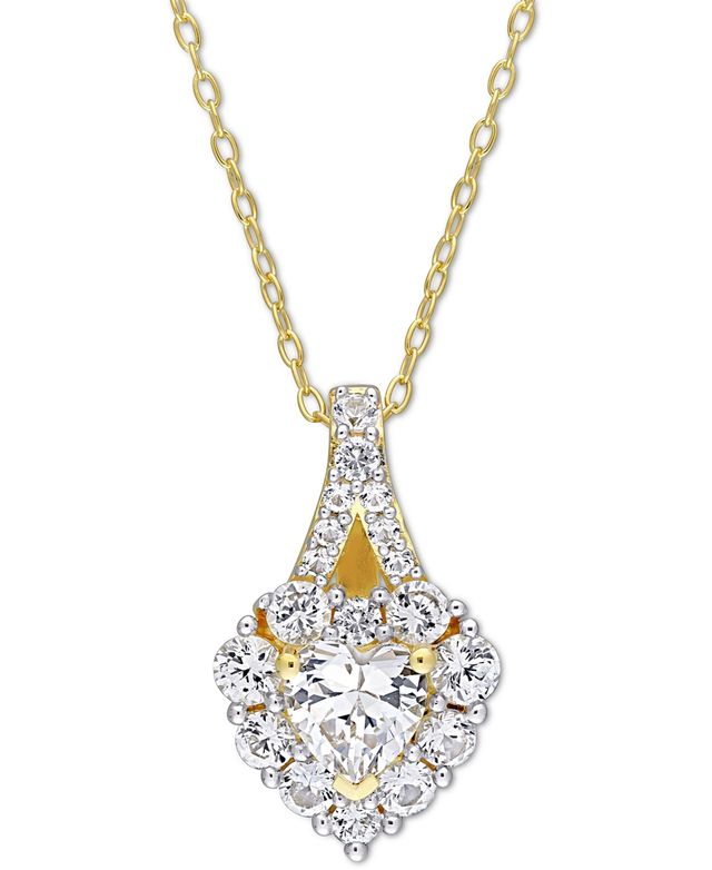Lab-Grown White Sapphire Heart Halo 18" Pendant Necklace (2-7/8 ct. t.w.) in Yellow-Plated Sterling Silver