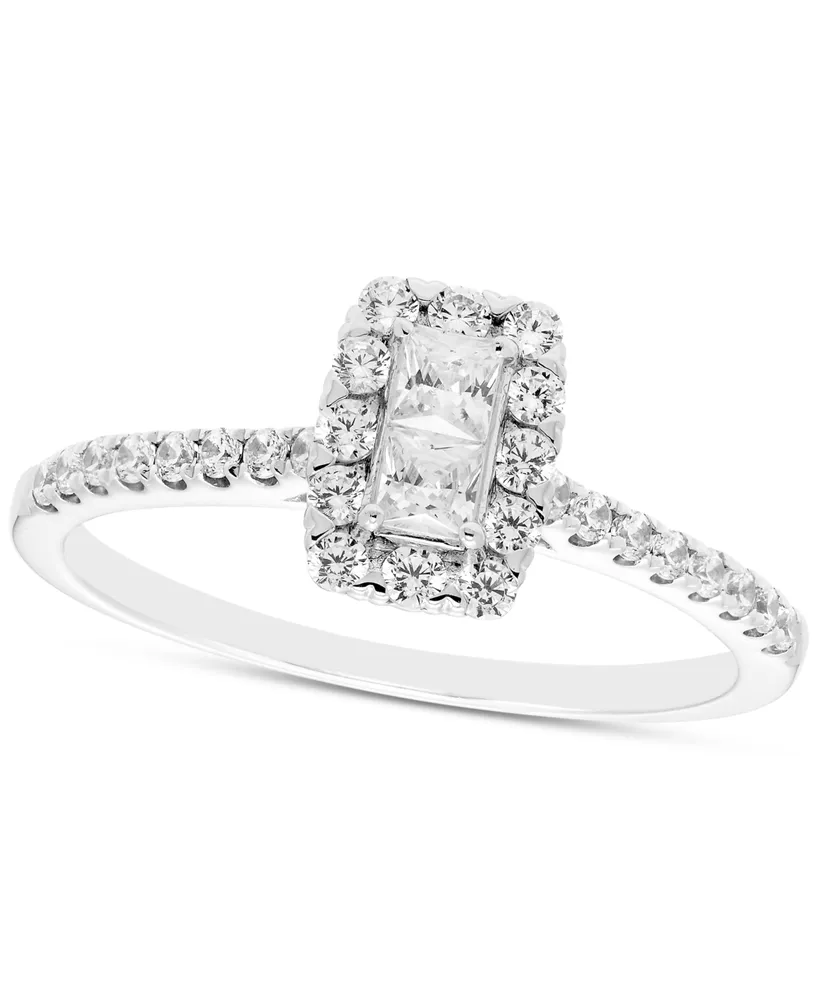 0.50 cts Princess Cut Solitaire Square Halo Diamond Shank Platinum Rin