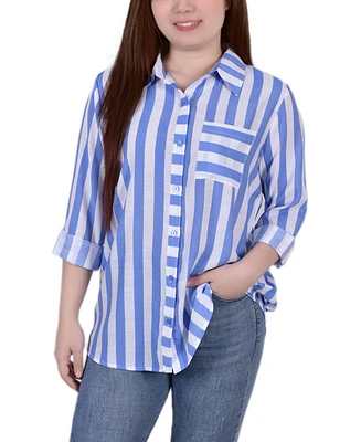 Women's Missy Long Sleeve Striped Blouse Top