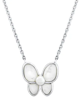Cultured Freshwater Pearl (3-1/2 - 4mm ) & Mother of Pearl Butterfly Pendant Necklace, 16-1/2" + 1-3/4" extender