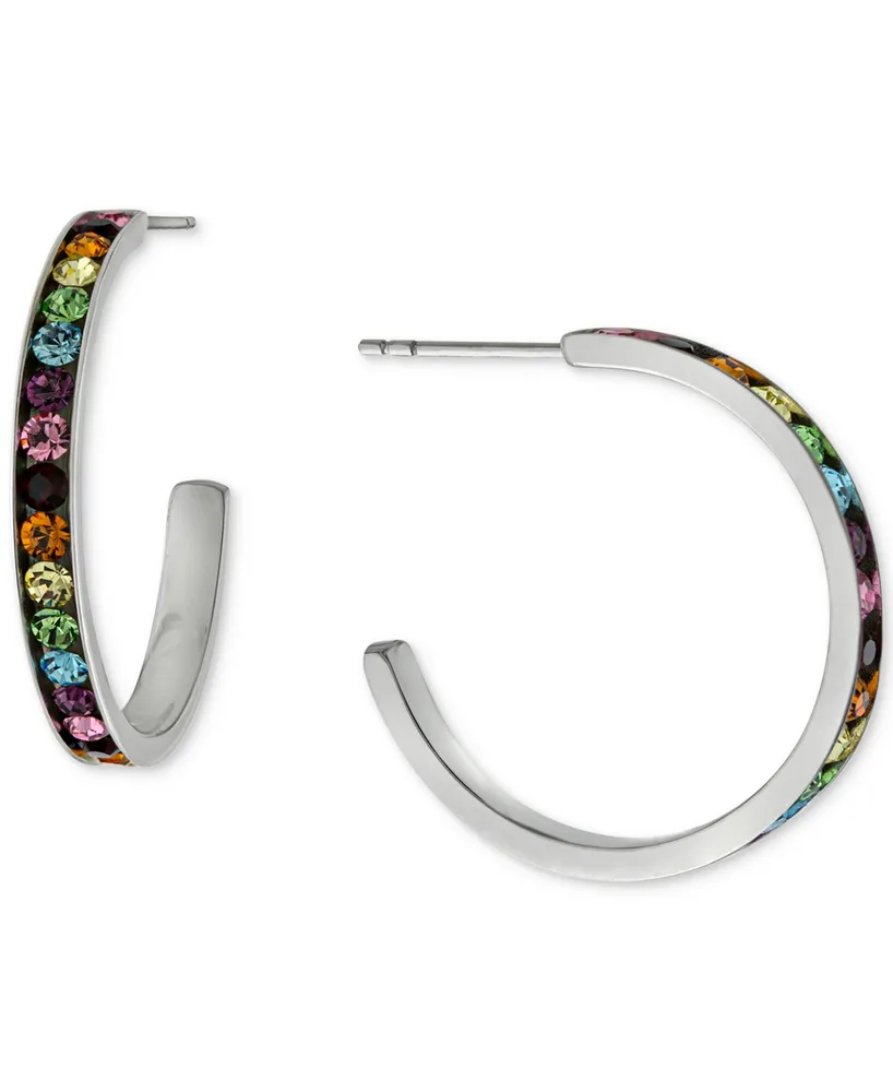 Giani Bernini Crystal Small Hoop Earrings Sterling Silver, 1", Created for Macy's