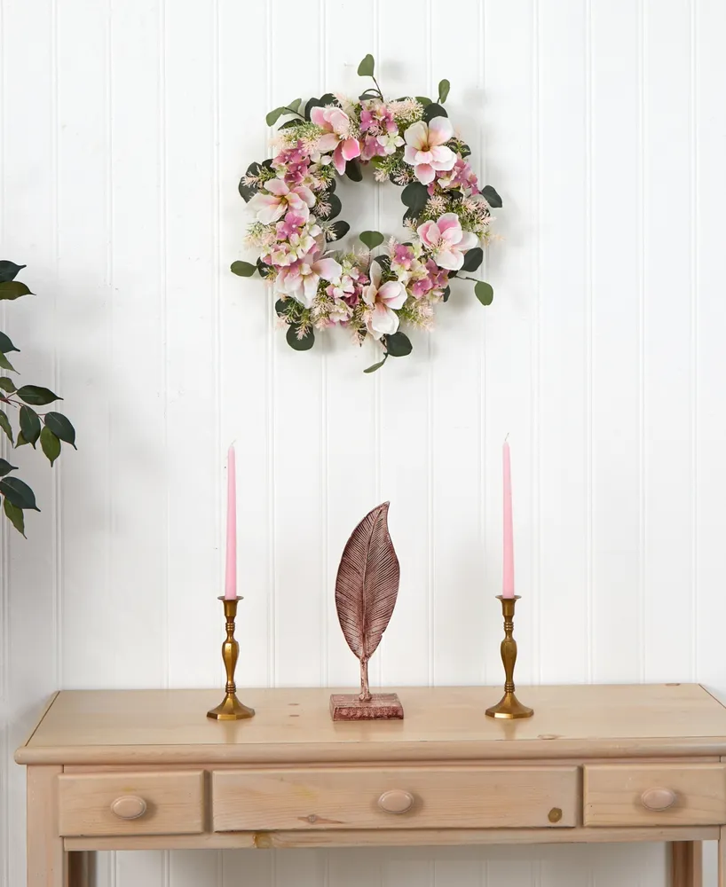 Hydrangea and Magnolia Artificial Wreath, 20"