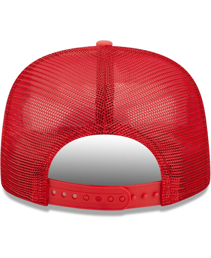 Men's New Era Red Toronto Raptors Logo A-Frame 9Fifty Trucker Snapback Hat