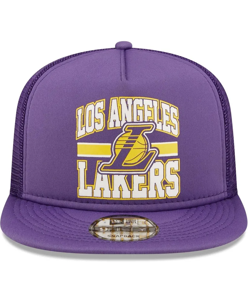 Men's New Era Purple Los Angeles Lakers Logo A-Frame 9Fifty Trucker Snapback Hat