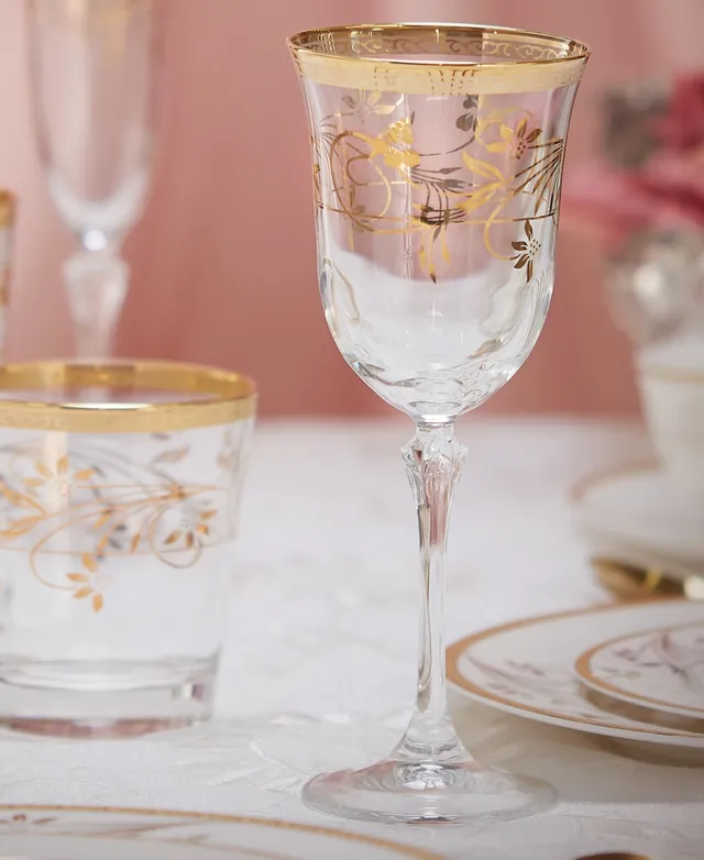 Lorren Home Trends Multicolor Champagne Flutes with Gold Rings, Set of 4