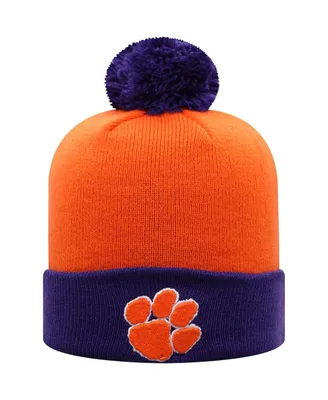 Men's Top of the World Orange and Purple Clemson Tigers Core 2-Tone Cuffed Knit Hat with Pom