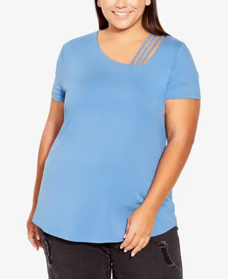 Avenue Plus Size V Cut Out Short Sleeve Top