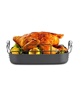 Cooks Standard 16-Inch x 12-Inch Hard Anodized Nonstick Chicken Ham Roaster Pan Multi-Use Grill Pan with Handles, Black