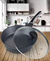 Cook N Home Marble Nonstick cookware Saute, 10.5 inch Fry Pan with Lid, Black