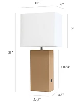 Elegant Designs Modern Leather Table Lamp with Usb