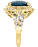 Effy London Blue Topaz (12-1/3 ct. t.w.) & Diamond (1-1/5 Halo Statement Ring 14k White Gold (Also available Gold)