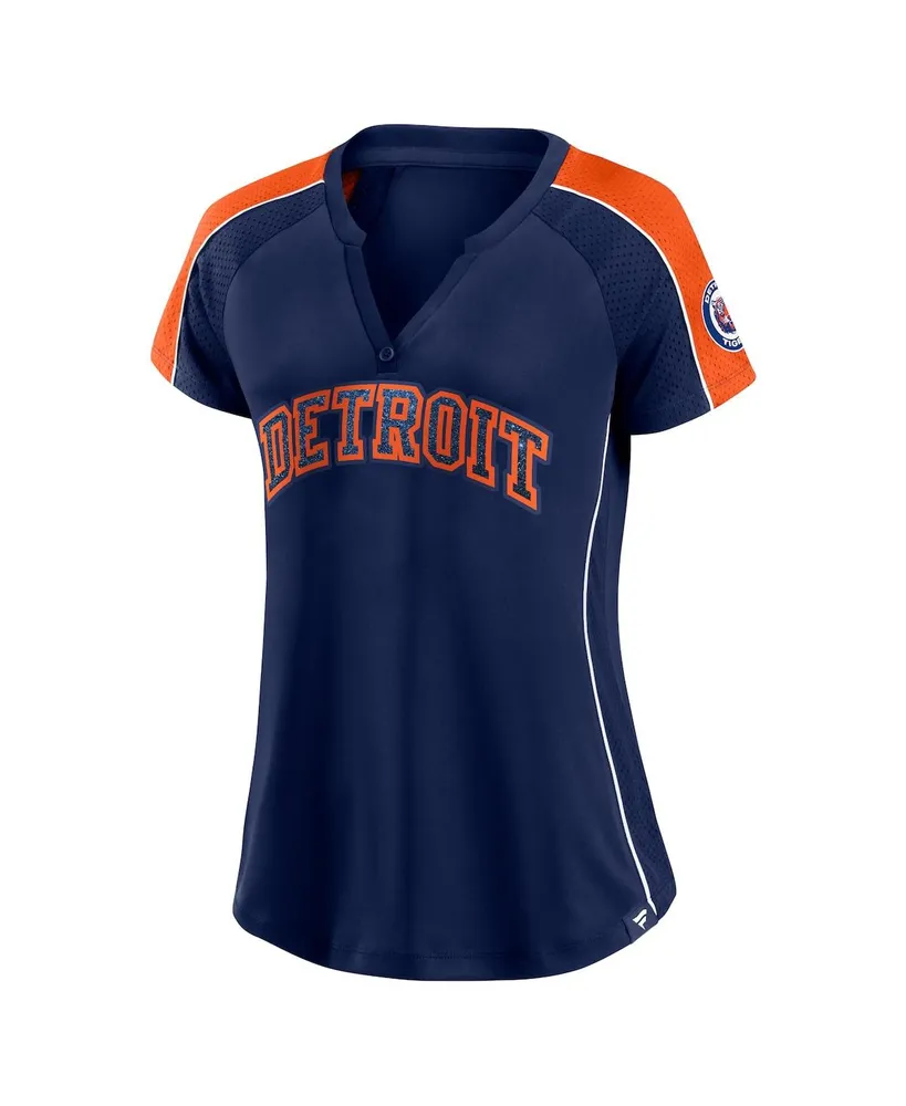 Women's Fanatics Navy and Orange Detroit Tigers True Classic League Diva Pinstripe Raglan V-Neck T-shirt