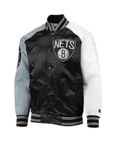 Men's Starter Black, Gray Brooklyn Nets Reliever Varsity Satin Raglan Full-Snap Jacket