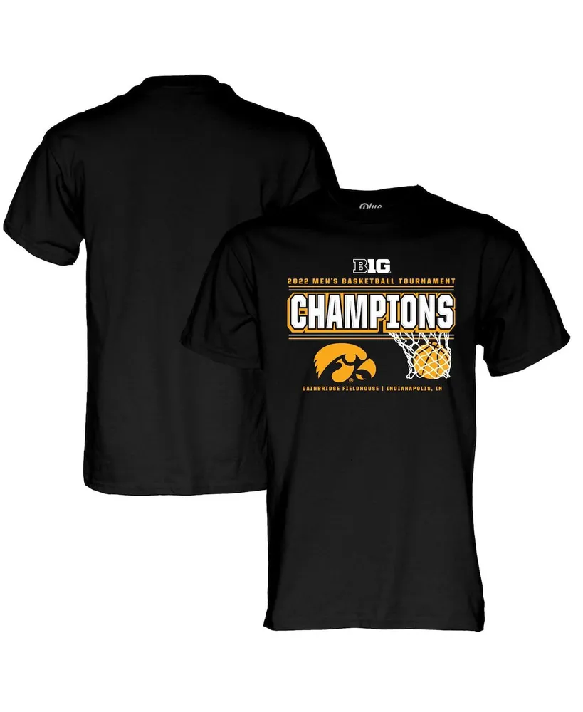 Men's Blue 84 Black Iowa Hawkeyes 2022 Big Ten Basketball Conference Tournament Champions T-shirt