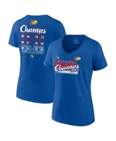 Women's Fanatics Royal Kansas Jayhawks 2022 Ncaa Men's Basketball National Champions Poster Schedule V-Neck T-shirt