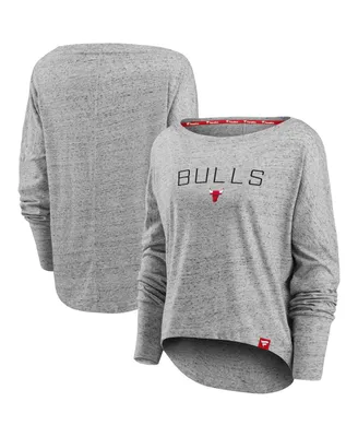Women's Fanatics Heathered Gray Chicago Bulls Nostalgia Off-The-Shoulder Long Sleeve T-shirt