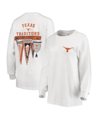 Women's Pressbox White Texas Longhorns Traditions Pennant Long Sleeve T-shirt