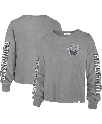 Women's '47 Brand Heathered Gray Penn State Nittany Lions Ultra Max Parkway Long Sleeve Cropped T-shirt
