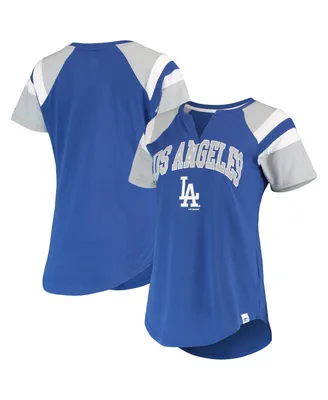 Women's Starter Royal, Gray Los Angeles Dodgers Game On Notch Neck Raglan T-Shirt