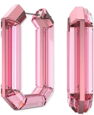 Swarovaki Silver-Tone Pink Crystal Octagon Hoop Earrings