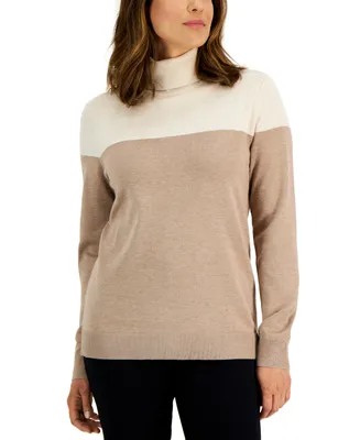Karen Scott Women's Colorblocked Turtleneck Sweater, Created for Macy's