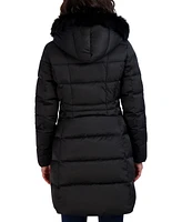 Tahari Womens Velvet Bibbed Faux-Fur Hooded Puffer Coat