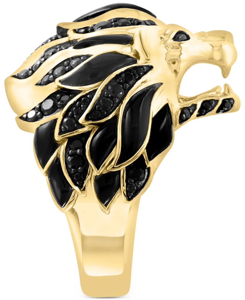 Effy Men's Black Spinel & Enamel Lion Ring in 14k Gold-Plated Sterling Silver