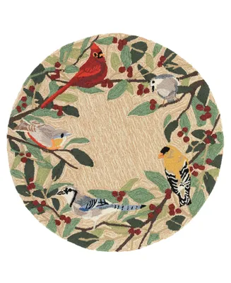 Liora Manne' Frontporch Bird Border 3' x 3' Round Outdoor Area Rug