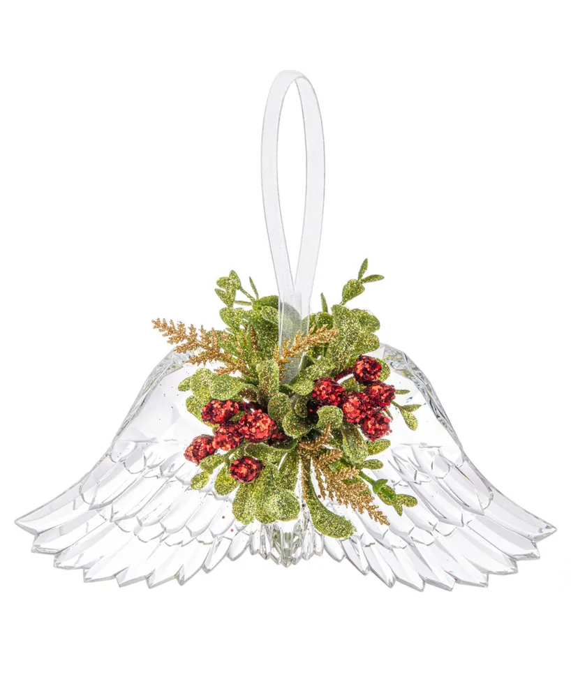 Kissing Krystals Mistletoe Angel Wings Ornament - Clear, Red, Green, Gold