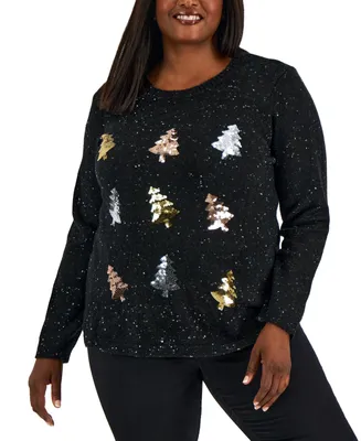 Karen Scott Plus Size Sequin-Tree Sweater, Created for Macy's