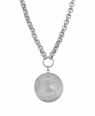 Women's Round Sagitarius Pendant Necklace - Silver