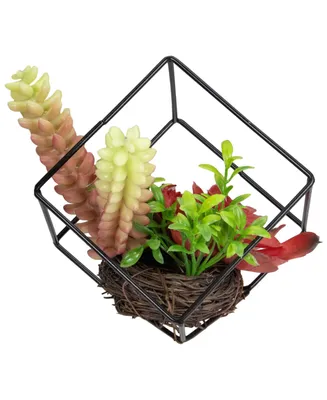 Artificial Succulent Arrangement in Wire Frame, 5.5"