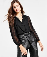 Bar Iii Women's Clip-Dot Ruffle Top, Created for Macy's