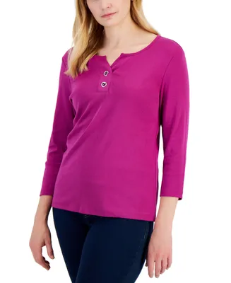 Karen Scott Women's Cotton Toggle Henley Top, Created for Macy's