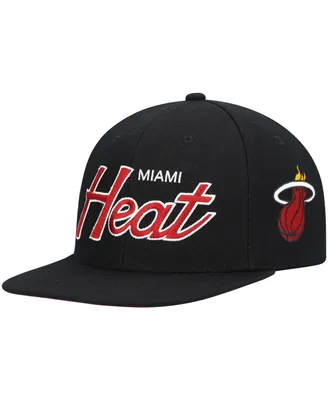 Men's Mitchell & Ness Black Miami Heat Hardwood Classics Script 2.0 Snapback Hat
